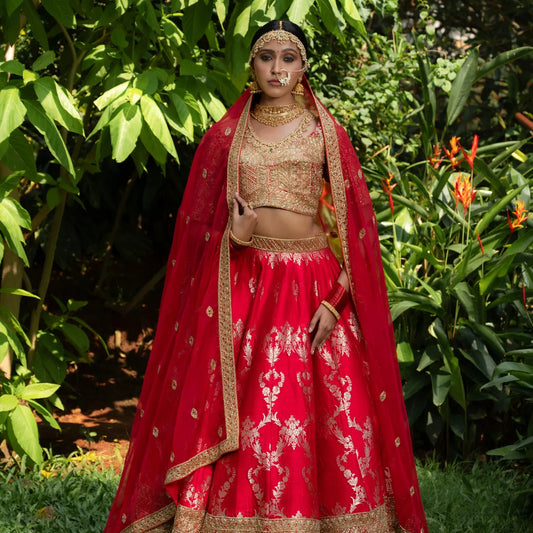 Red Royale Banarasi Lehenga